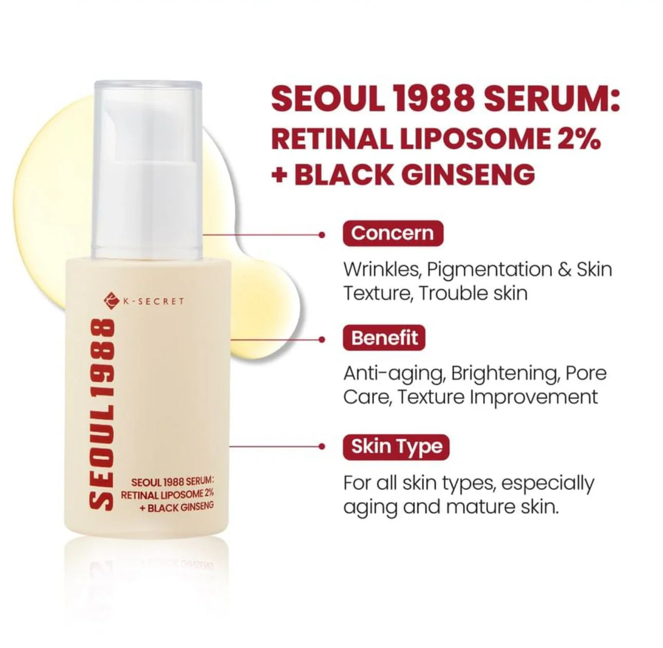 KSecret Seoul 1988 Serum: Retinal Liposome 2% + Black Ginseng 30ml - Image 4